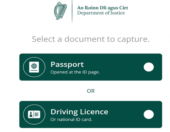 IDpal app document capture selection screen