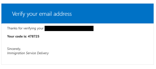 Email confirmation with verification code for the Irish Immigration customer service portal