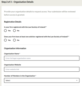 Captura de tela do formulário que solicita informações sobre a organização