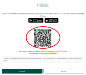 Uma captura de tela da página do portal do ISD mostrando um código QR circulado em vermelho para que os usuários o escaneiem e associem à conta do ISD