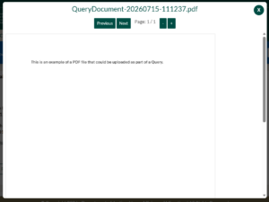 Captura de tela da tela do documento de consulta para exportação