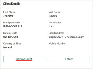 Captura de tela da guia “Remover resumo do cliente”