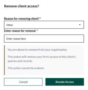 Captura de tela do cartão “Remover detalhes de acesso do cliente”