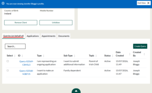 Captura de tela do registro do cliente