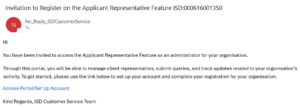 Captura de tela do e-mail que convida o administrador inicial a se cadastrar. O e-mail contém um link para configurar a conta