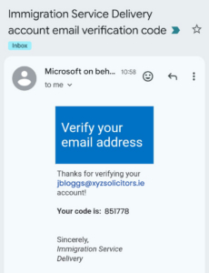 Captura de tela de um e-mail contendo o código de verificação