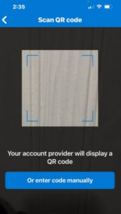 An image of the Microsoft authenticator app showing the QR code scanner